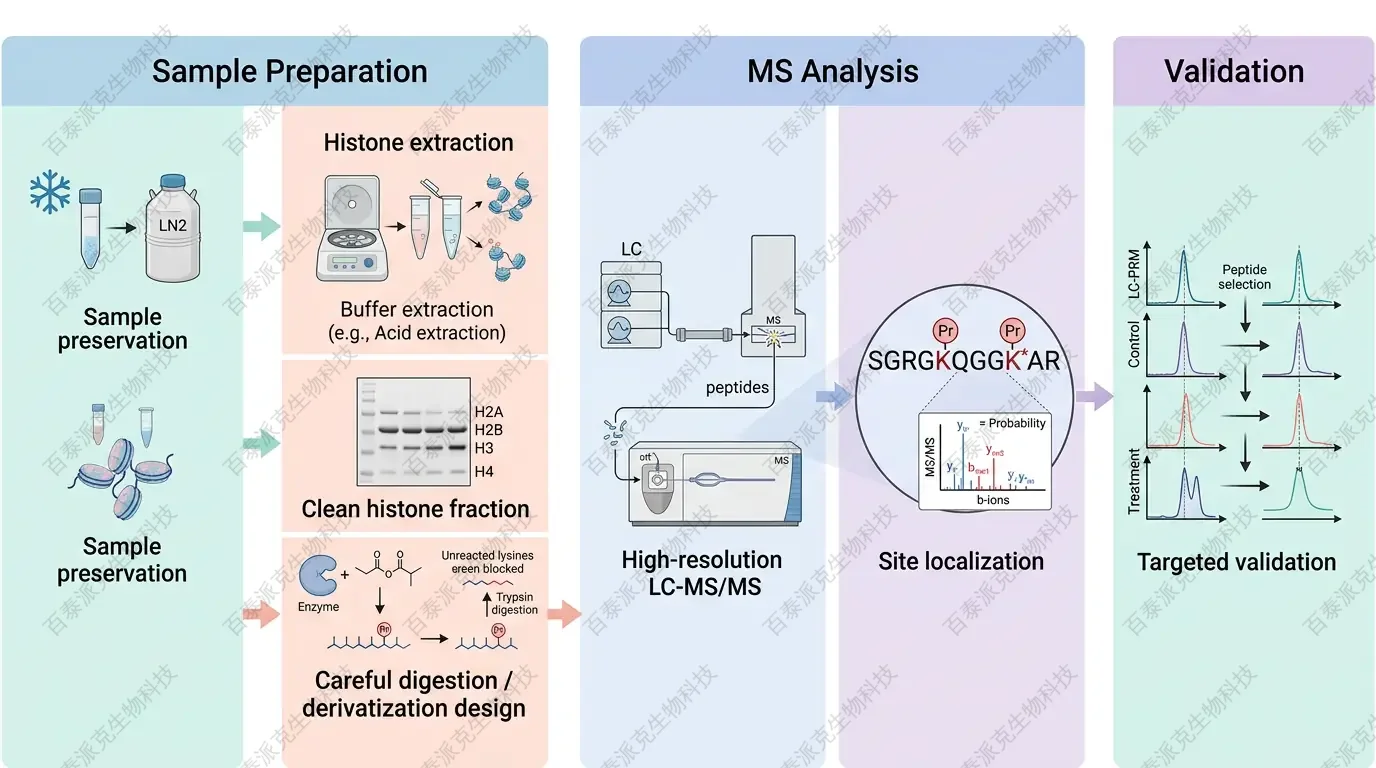 Workflow for histone propionylation site identification with English labels