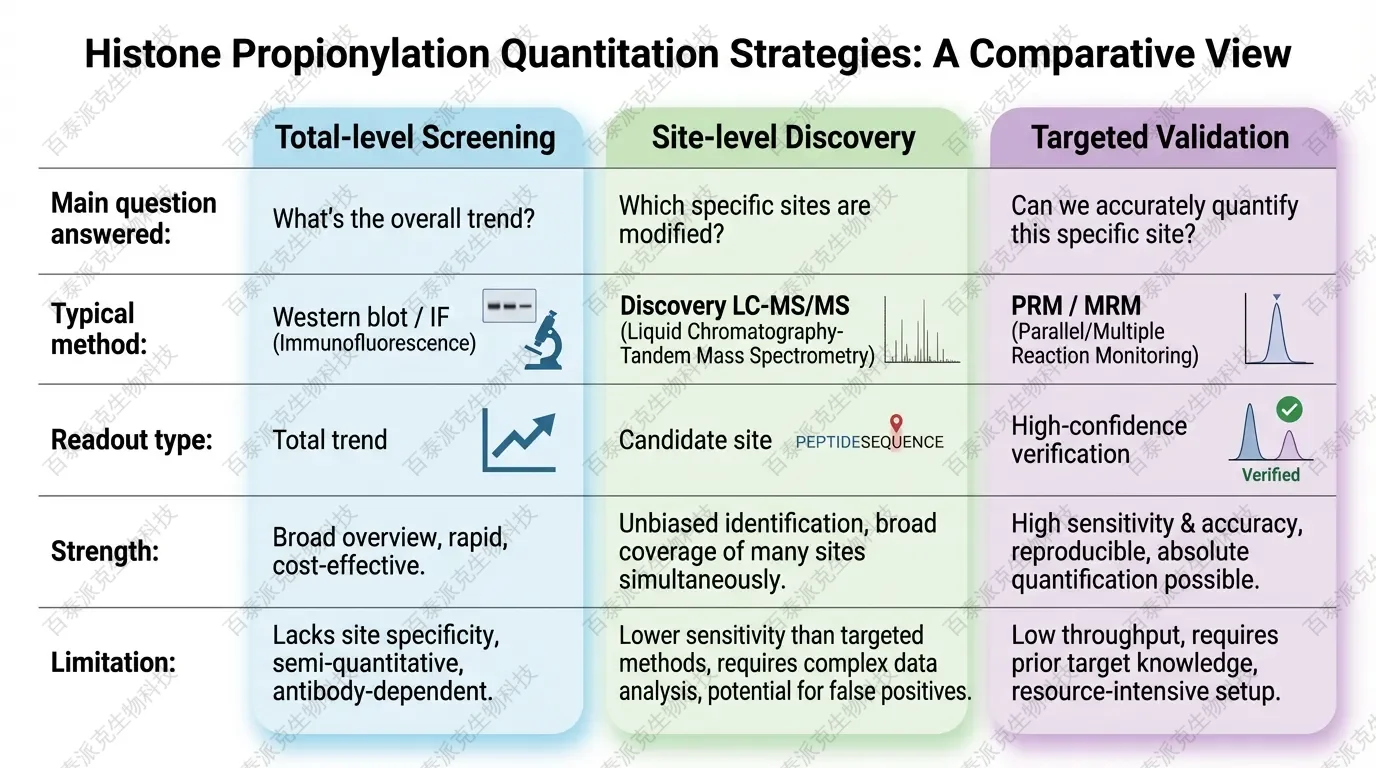 图 2. 组蛋白丙酰化三类定量路线对比 图 2. 组蛋白丙酰化三类定量路线对比