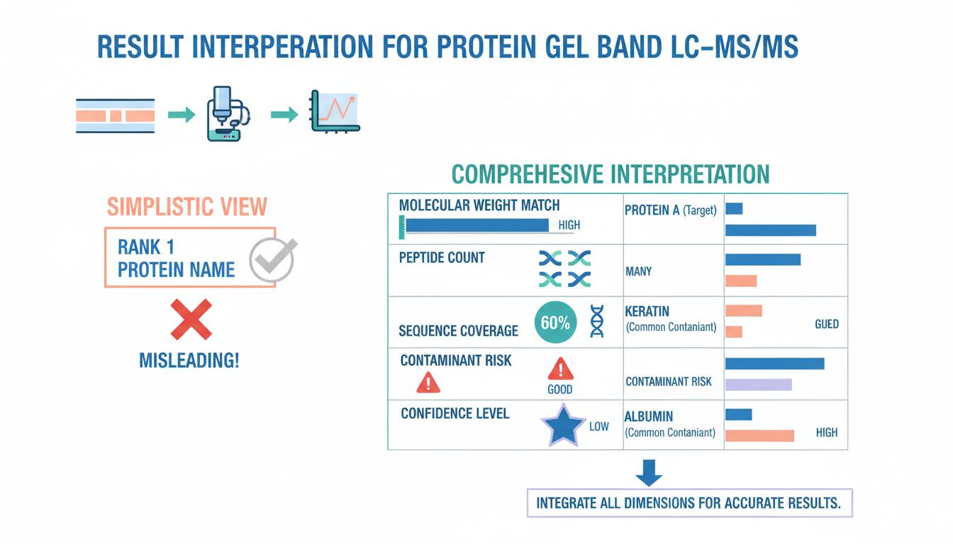 Comparison framework for interpreting gel band mass spectrometry results with English labels