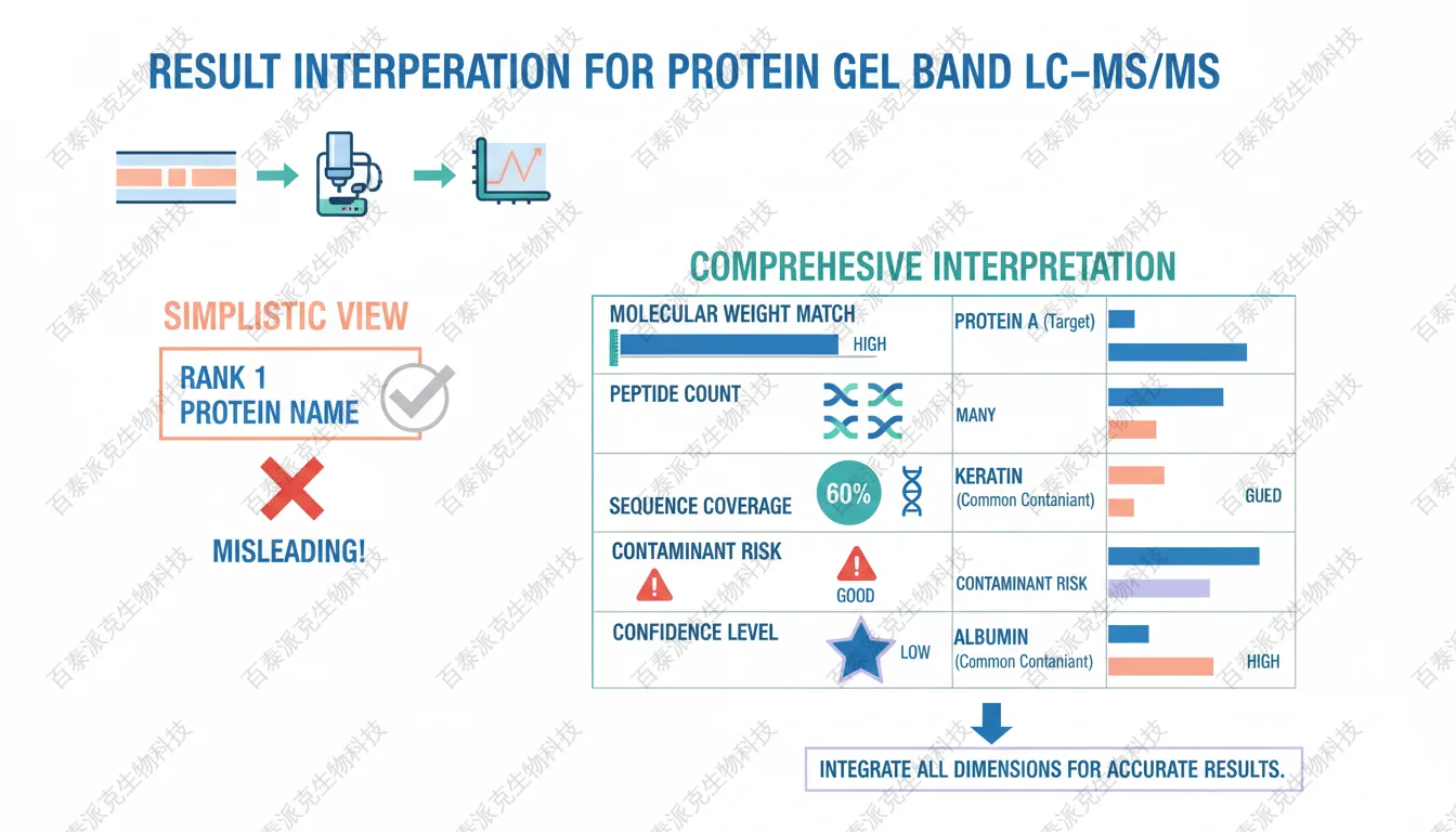 Comparison framework for interpreting gel band mass spectrometry results with English labels