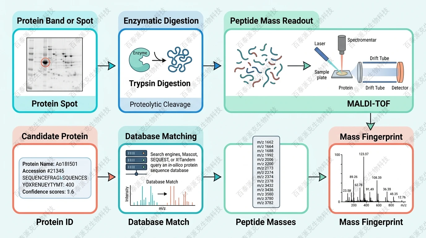 Workflow for peptide mass fingerprint identification with English labels