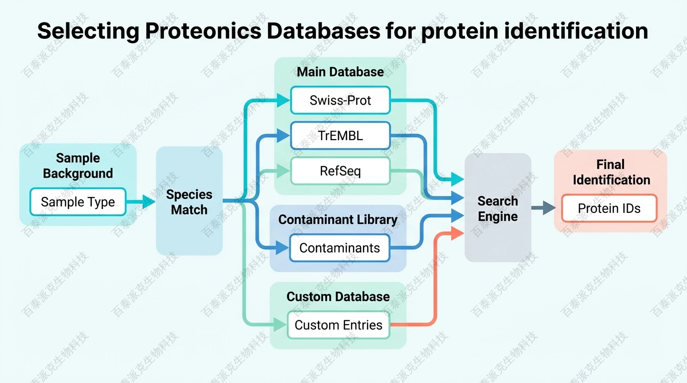 Workflow for selecting proteomics databases for protein identification with English labels