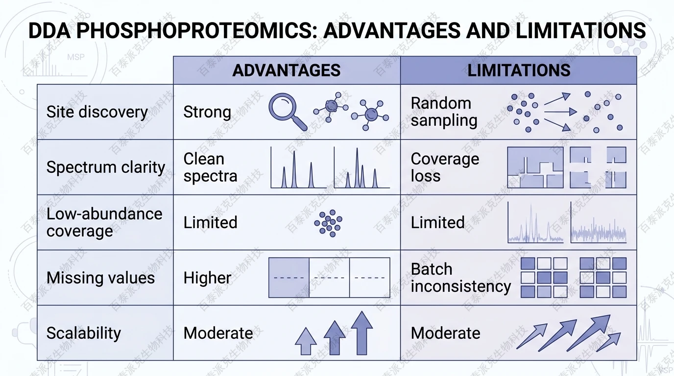 Advantages and limitations of DDA in phosphoproteomics with English labels