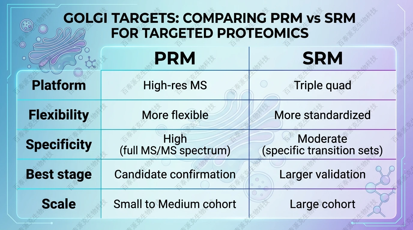 Comparison of PRM and SRM for Golgi targeted protein measurement with English labels