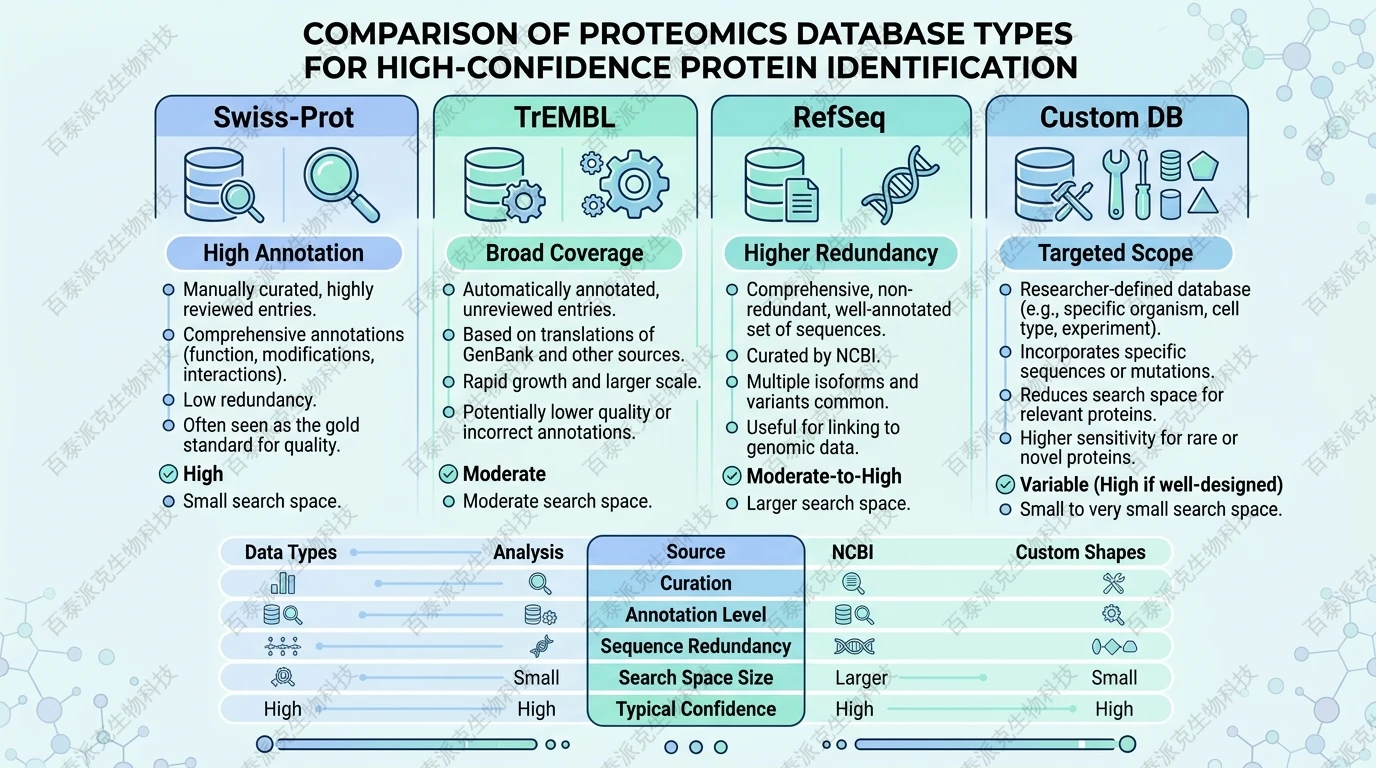 Comparison of major proteomics databases for high-confidence protein identification with English labels