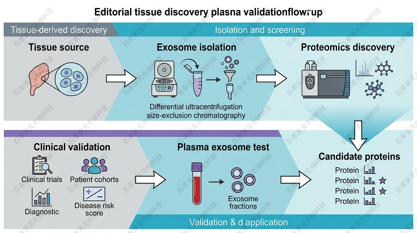 Workflow from tissue discovery to plasma exosome clinical validation with English labels
