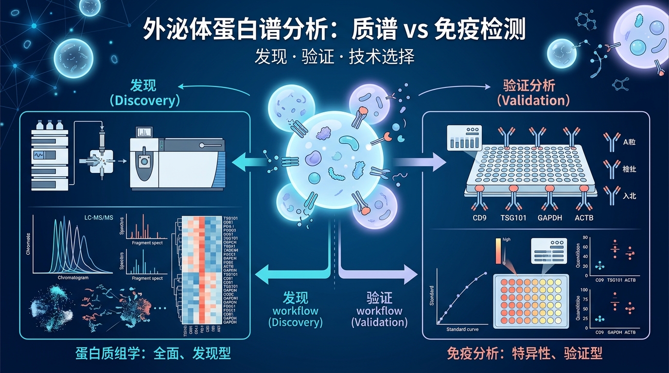 封面：外泌體蛋白譜分析中質(zhì)譜與免疫檢測比較概念圖