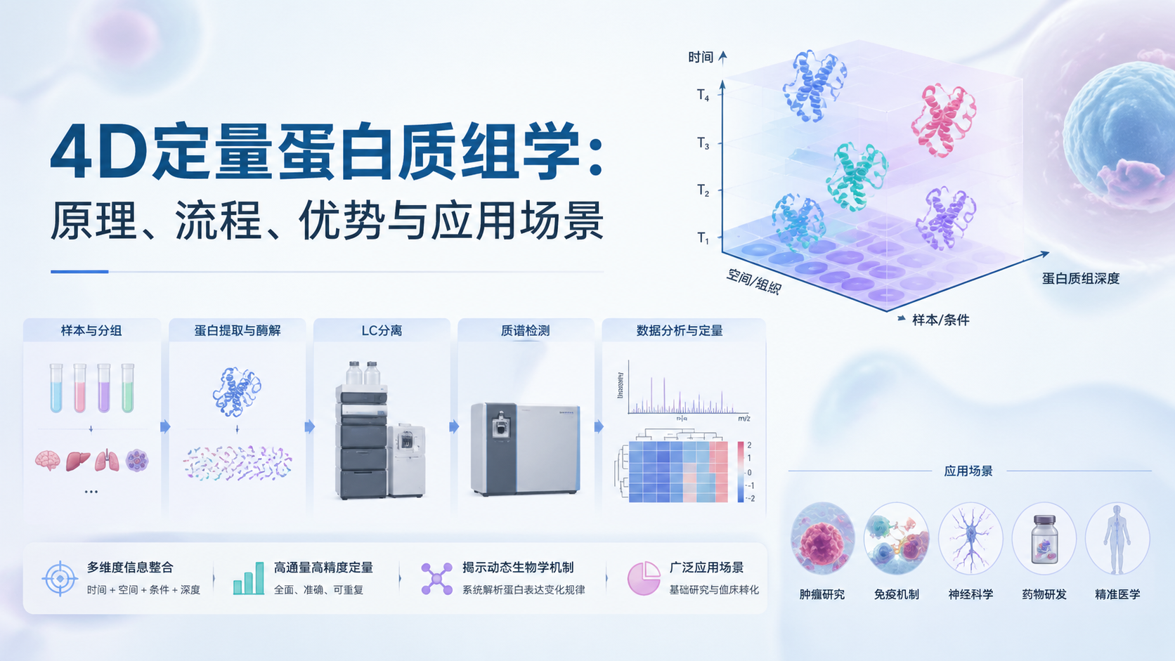 封面：4D定量蛋白质组学：原理、流程、优势与应用场景概念图