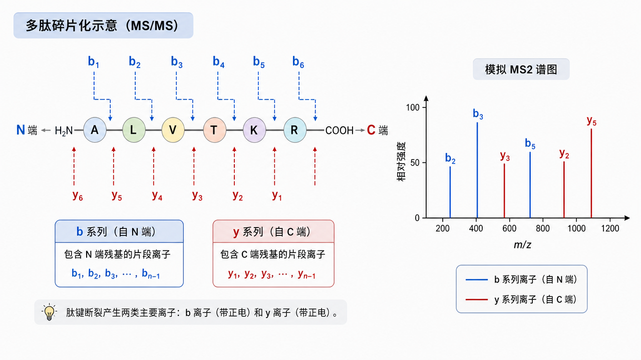 b/y 碎片离子示意与肽段推断