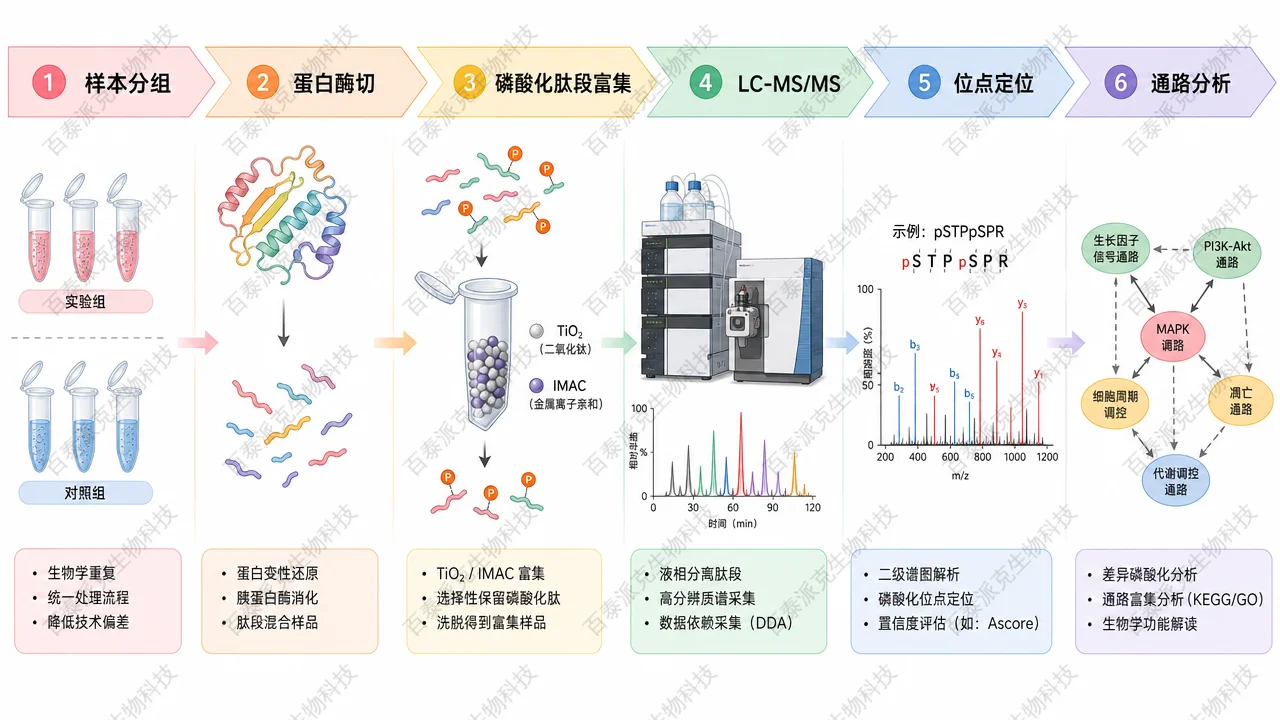 动态磷酸化修饰分析从富集到位点定量的流程