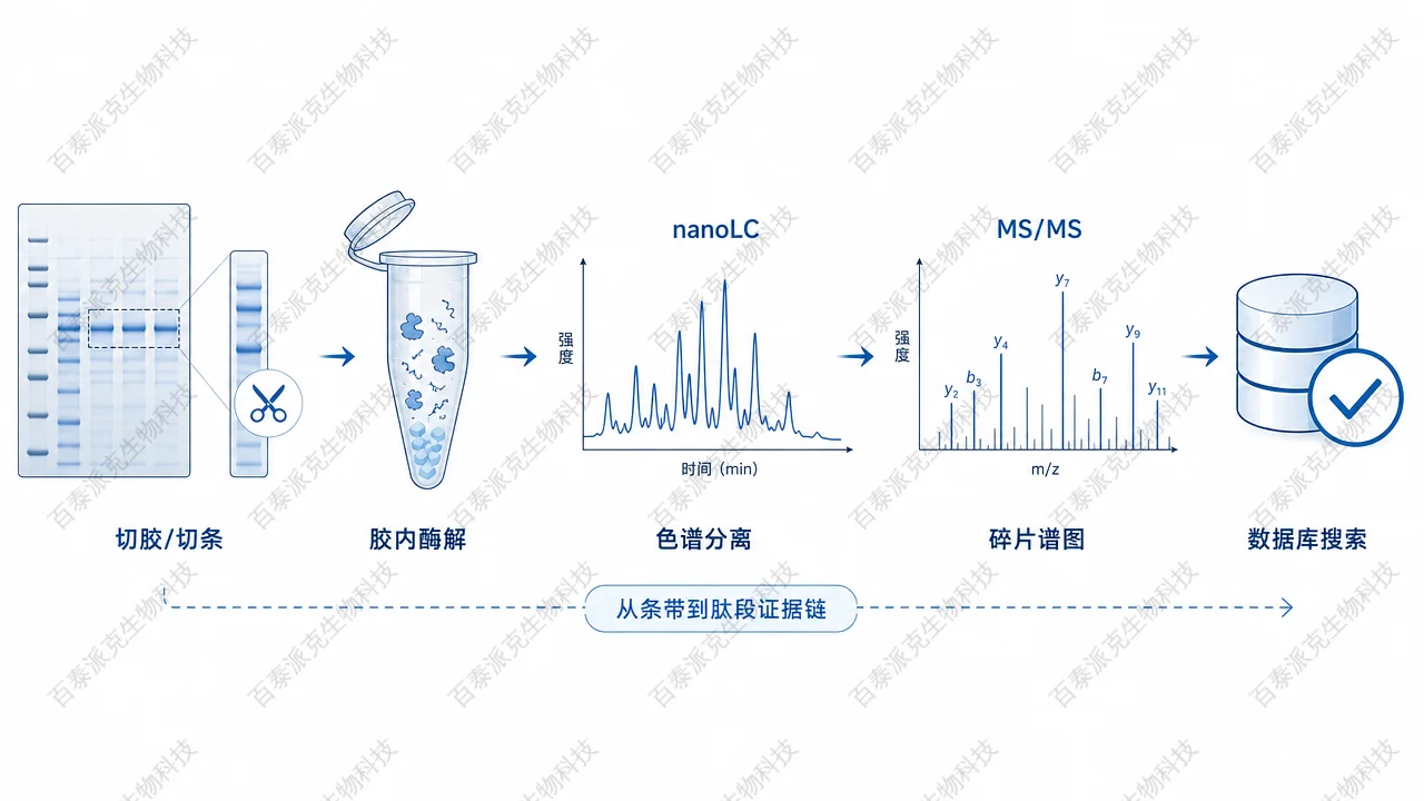 从 SDS-PAGE 条带到质谱鉴定的典型衔接
