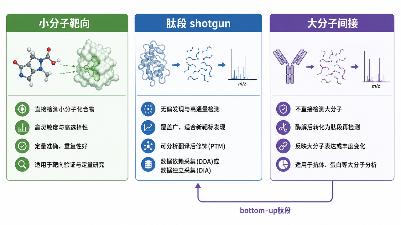 按分析物量级与靶向程度粗分适用场景(示意矩阵) 按分析物量级与靶向程度粗分适用场景(示意矩阵)