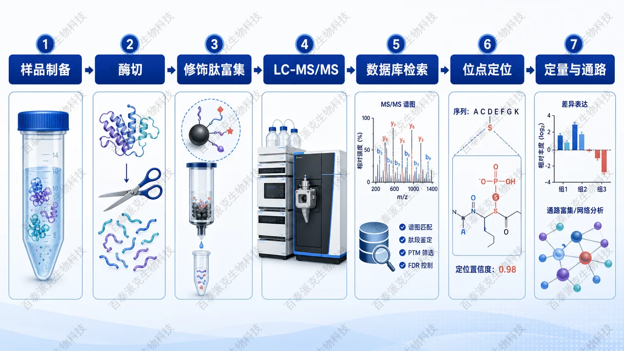 PTMs 质谱分析从样品制备、富集、LC-MS/MS 到位点定量的流程
