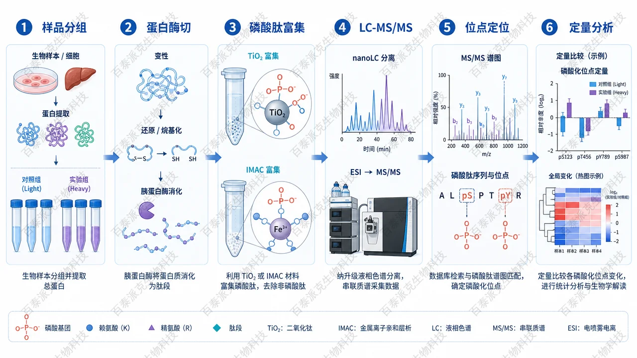 磷酸化定量蛋白组学从富集到位点定量的流程