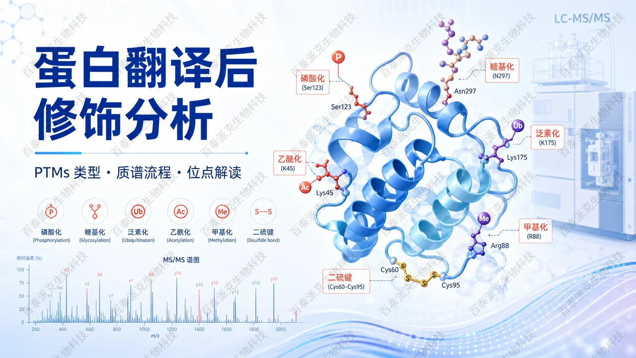 封面：蛋白翻译后修饰分析与 PTMs 质谱流程